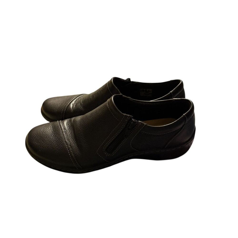 Clarks Womens Black Leather Cora Giny Loafers Slip on Shoes Zipper size 8 - Picture 3 of 7